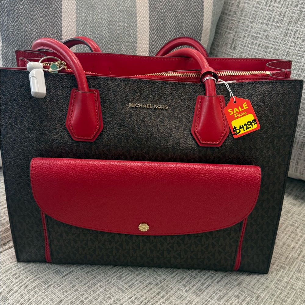 Michael Kors Red and Brown Satchel
